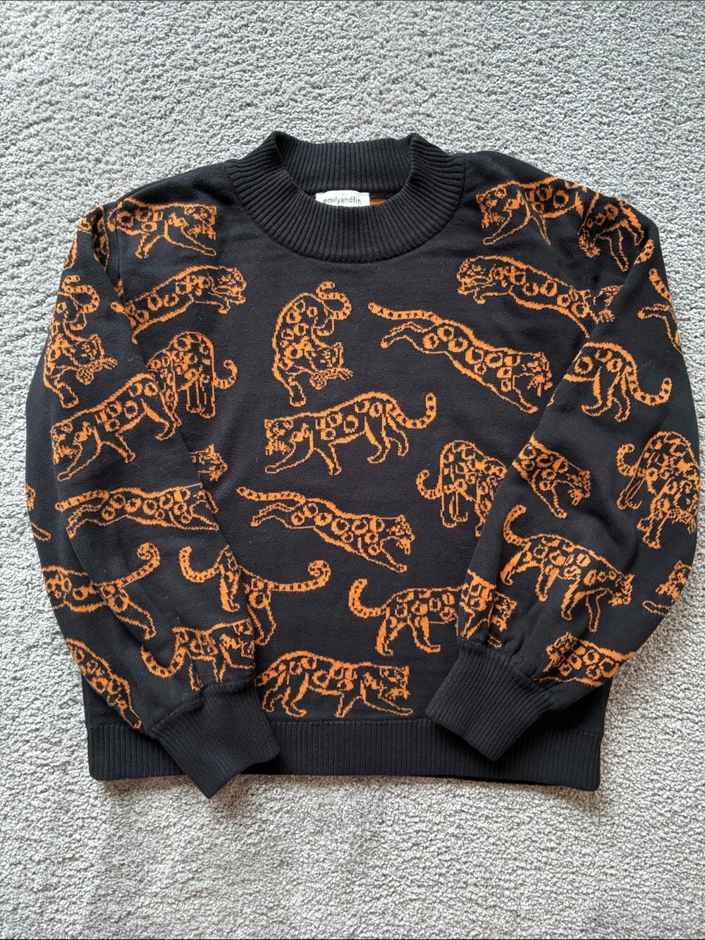 Emily and Fin Sweater with Orange Leopard Print